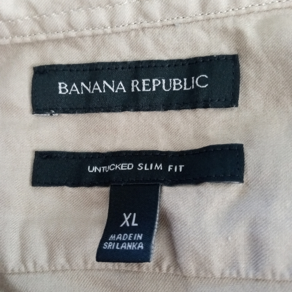 BANANA REPUBLIC Untucked Slim 100% Lightweight COTTON Khaki Tan Shirt | XL - Picture 9 of 9